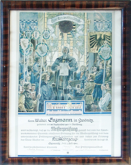 Meisterbrief Walter Enzmann in Zwönitz